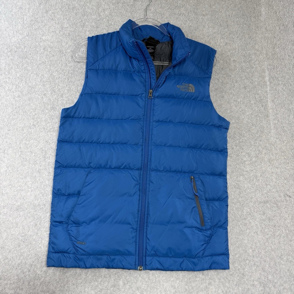 The North Face 550 Down Puffer Vest Men's Small Blue Full Zip S Winter